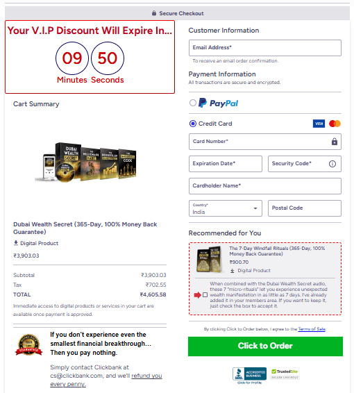 Dubai Wealth Secret Checkout Page